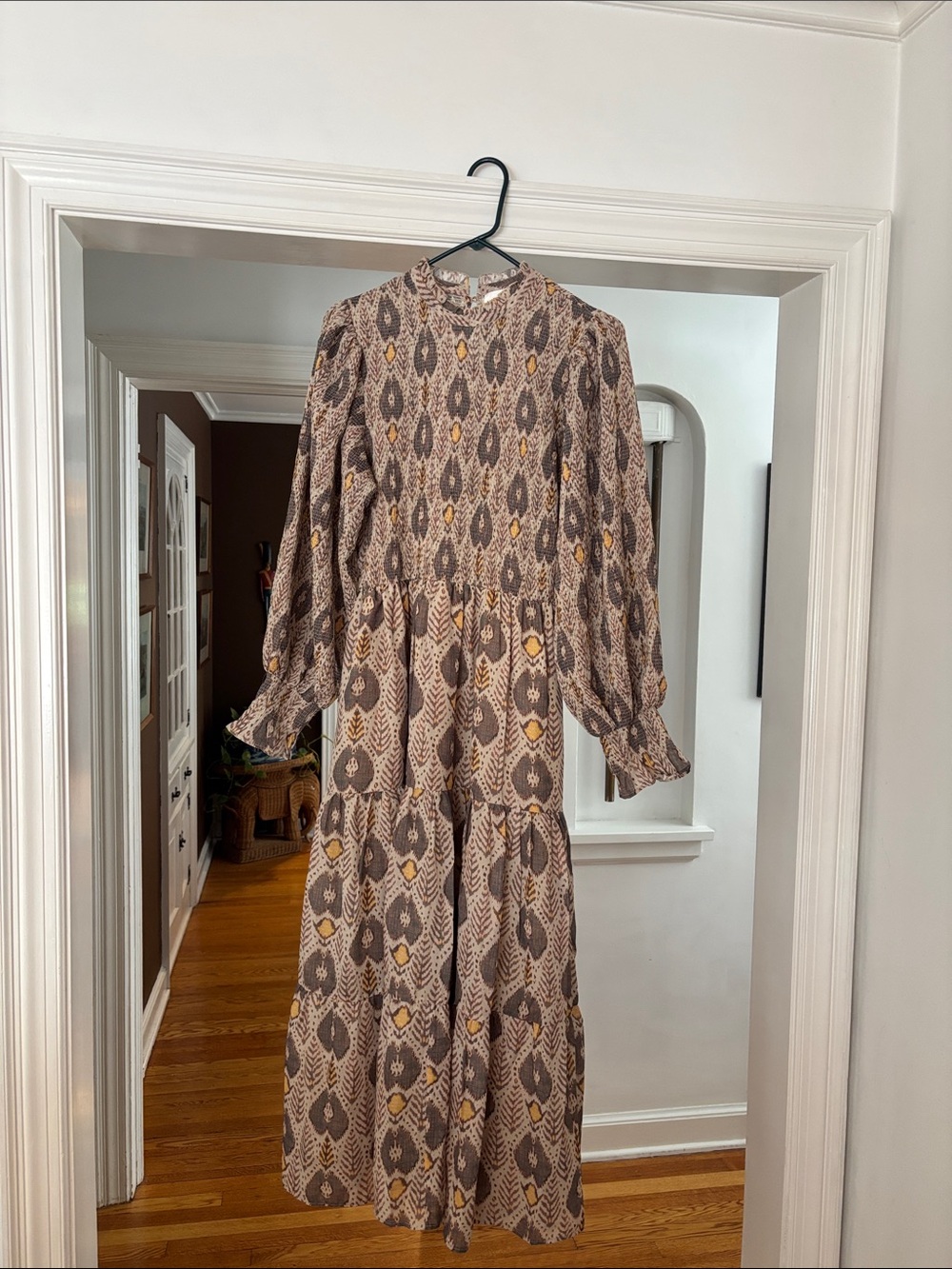 Antik Batik Taupe Maxi Dress with Mustard Accents